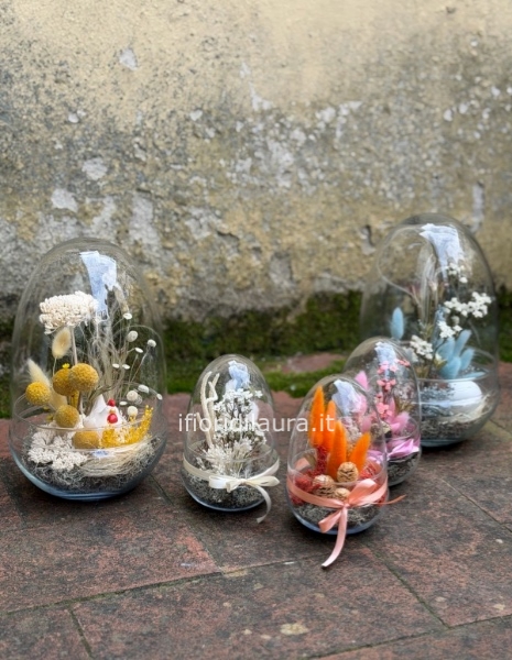 Uovo Pasquale Decorativo in Vetro PICCOLO con Composizione Floreale